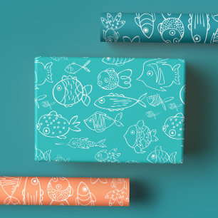 Feuille De Papier Cadeau Motif de poisson moderne Tropical Turquoise & Cora