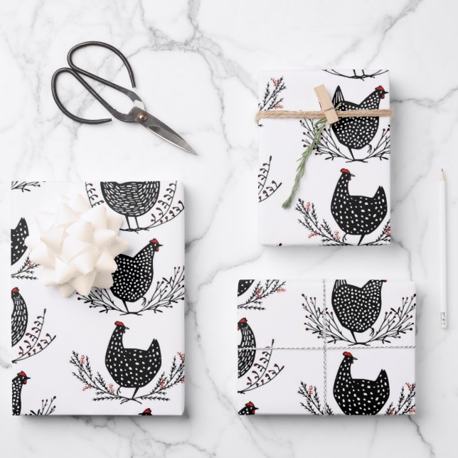 Feuille De Papier Cadeau Motif de poulet sans soudure (Recto)