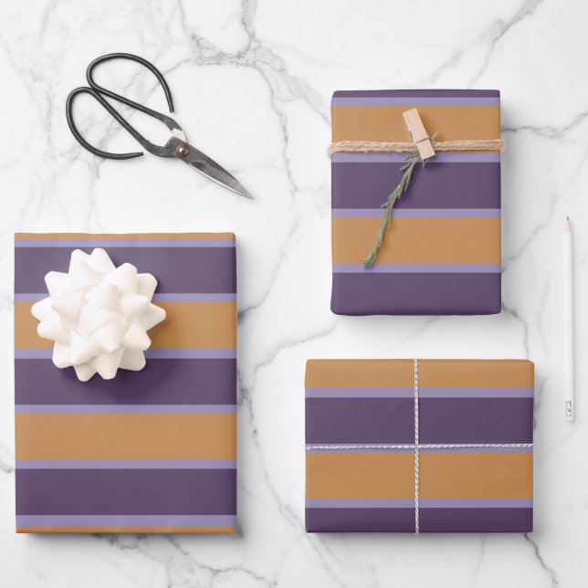 Feuille De Papier Cadeau Motif de rayures orange violet (Recto)