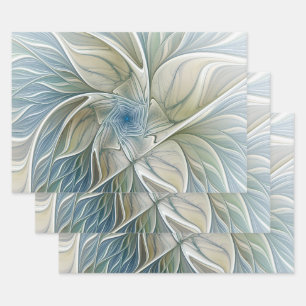 Feuille De Papier Cadeau Motif de rêve floral Abstrait Bleu Kaki Fractal