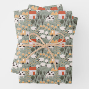 Feuille De Papier Cadeau Motif de scène de ferme mignonne