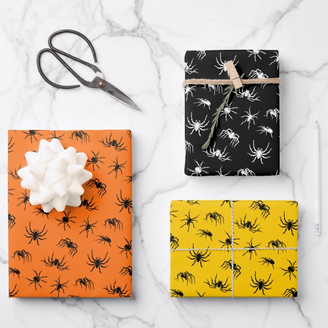 Feuille De Papier Cadeau Motif de silhouettes d'araignée (Recto)