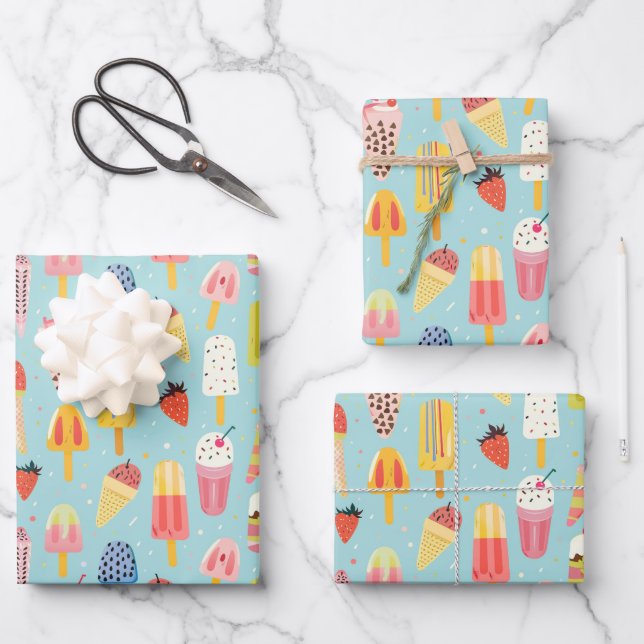 Feuille De Papier Cadeau Motif de soirée glace mignonne (Recto)