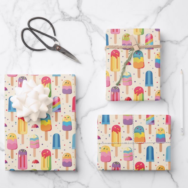 Feuille De Papier Cadeau Motif de soirée glace mignonne (Recto)