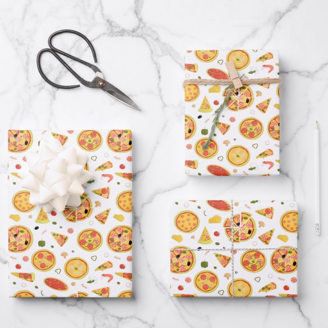 Feuille De Papier Cadeau motif de soirée pizza carrelée (Recto)