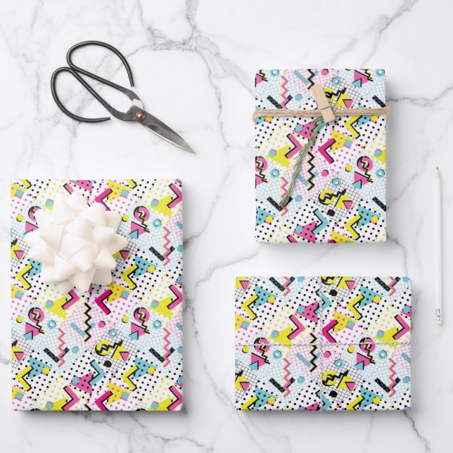 Feuille De Papier Cadeau Motif de style postmoderne Memphis (Recto)