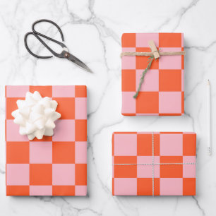 Feuille De Papier Cadeau Motif de tableau de bord orange et rose
