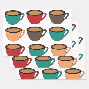 Feuille De Papier Cadeau Motif de tasse à café coloré