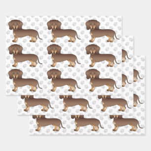 Feuille De Papier Cadeau Motif de teckel à poil court chocolat et fauve