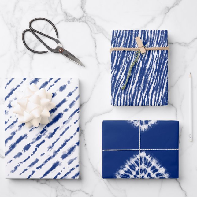 Feuille De Papier Cadeau Motif de teinture bleu unisex moderne (Recto)