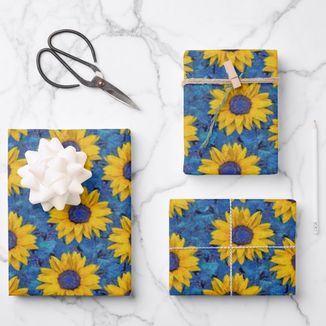 Feuille De Papier Cadeau Motif de tournesols (Recto)