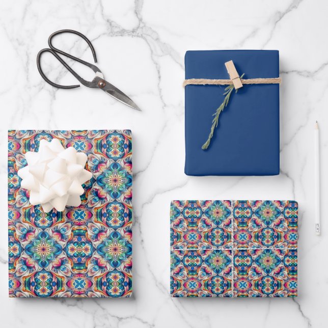 Feuille De Papier Cadeau Motif de tuiles Vortex colorées (Recto)