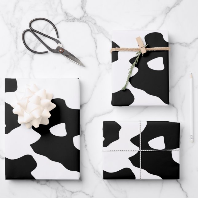 Feuille De Papier Cadeau Motif de vache noir et blanc (Recto)