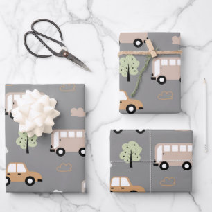Feuille De Papier Cadeau Motif de voiture et de bus