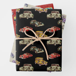 Feuille De Papier Cadeau Motif de voitures rétro aquarelle