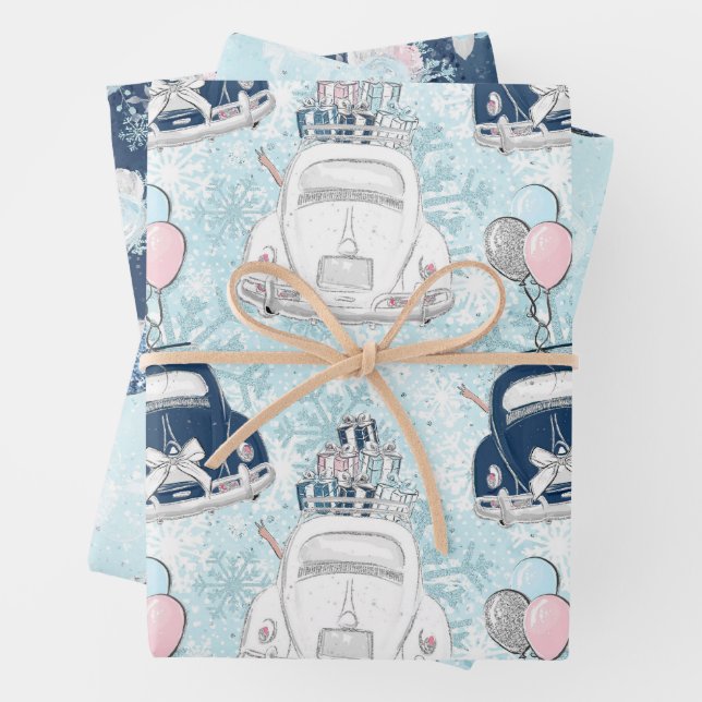 Feuille De Papier Cadeau Motif de voyage d'hiver (En situation)