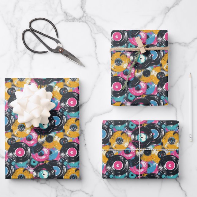 Feuille De Papier Cadeau motif d'enregistrement cool rétro (Recto)