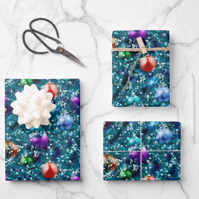Feuille De Papier Cadeau Motif des balles d'arbre de Noël (Recto)