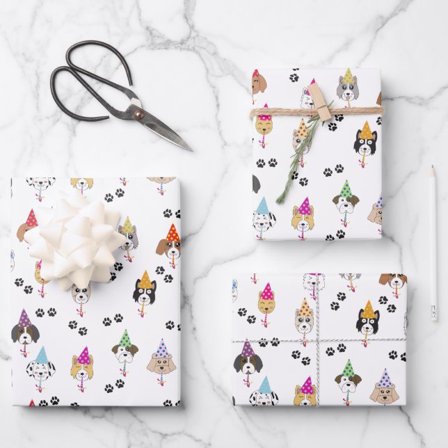 Feuille De Papier Cadeau Motif des chiens de fête d'anniversaire (Recto)