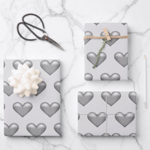 Feuille De Papier Cadeau Motif Des Coeurs De Couleur Gris Argent