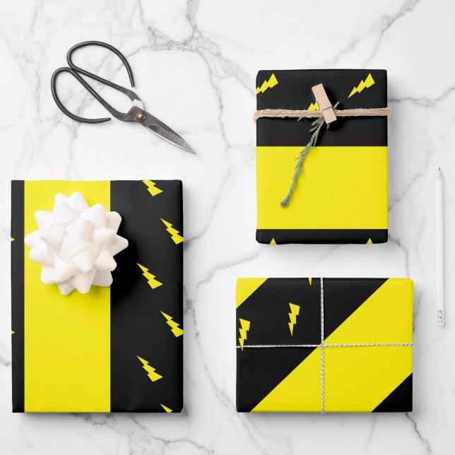 Feuille De Papier Cadeau motif des éclair jaunes (Recto)