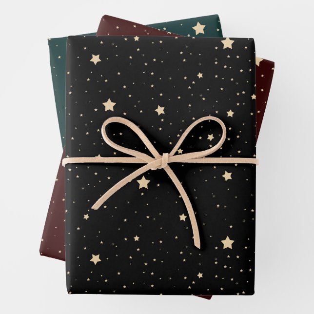 Feuille De Papier Cadeau Motif des étoiles du ciel nocturne (En situation)
