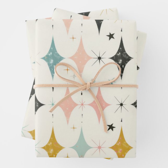 Feuille De Papier Cadeau Motif des étoiles rétro (En situation)