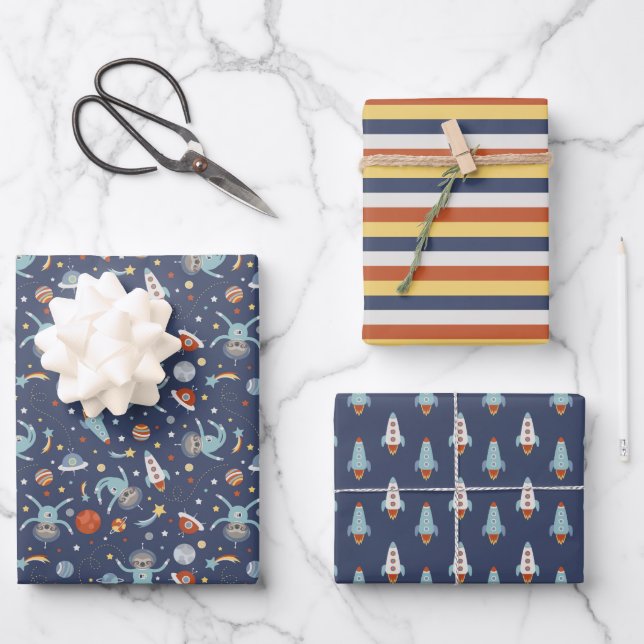 Feuille De Papier Cadeau Motif des fentes d'astronaute (Recto)