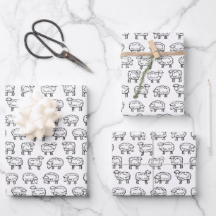 Feuille De Papier Cadeau Motif des moutons - noir et blanc