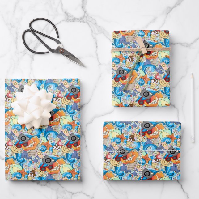 Feuille De Papier Cadeau Motif d'été (Recto)