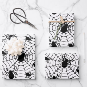 Feuille De Papier Cadeau Motif d'Halloween Black White araignées