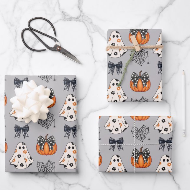 Feuille De Papier Cadeau Motif d'Halloween Carton mignon (Recto)
