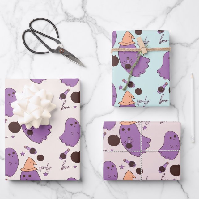 Feuille De Papier Cadeau Motif d'Halloween Éffrayant (Recto)