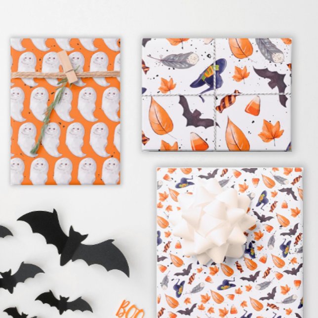 Feuille De Papier Cadeau Motif d'Halloween lunaire (Whimsical Halloween Gift Wrap)