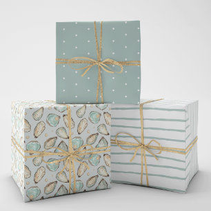 Feuille De Papier Cadeau Motif d'huîtres d'aquarelle côtière