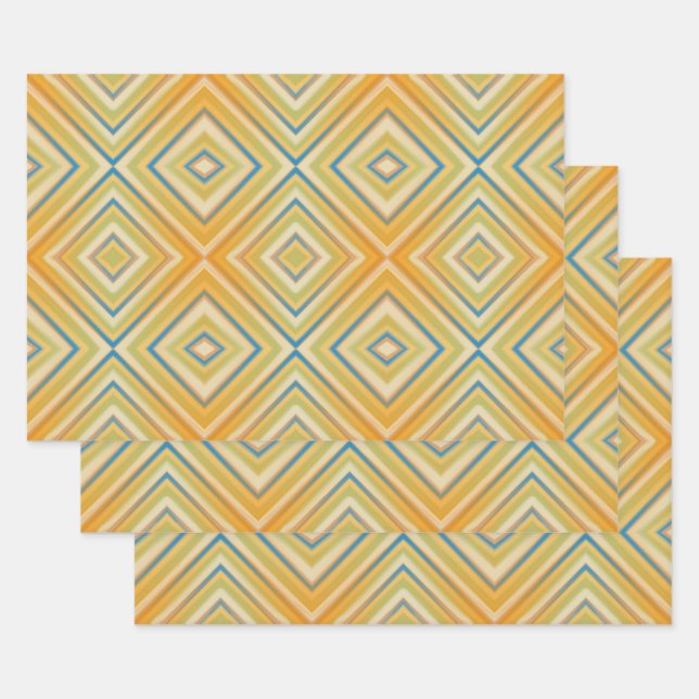 Feuille De Papier Cadeau Motif diamant alternatif Orange Pop (Lot)