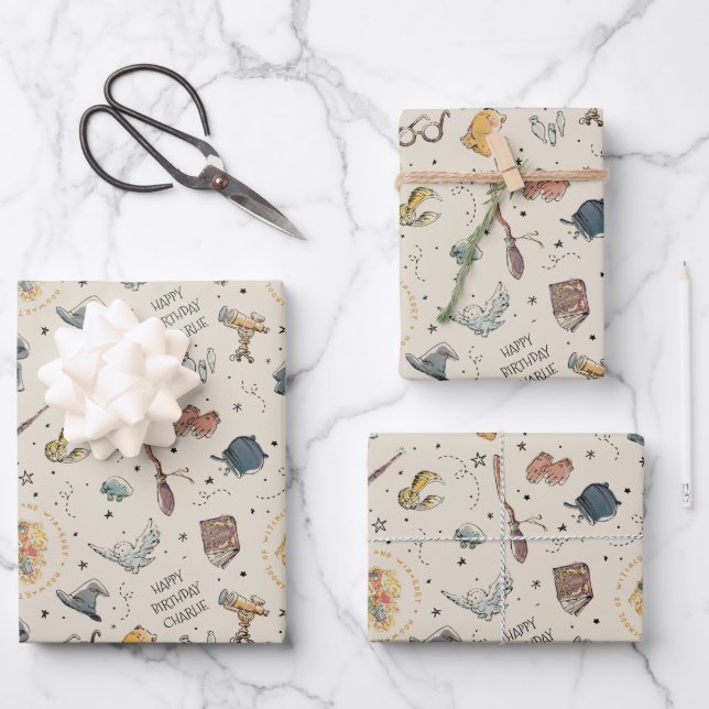 Feuille De Papier Cadeau Motif d'icônes Harry Potter - Anniversaire (Recto)