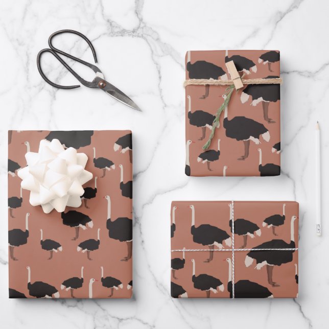 Feuille De Papier Cadeau Motif d'illustration Ostrich Bird (Recto)