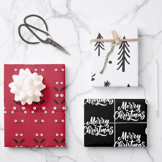 Feuille De Papier Cadeau Motif d'illustrations en noir rouge (Recto)
