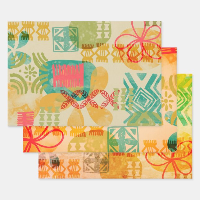 Feuille De Papier Cadeau Motif d'impression hawaïen inspiré par Retro (Lot)
