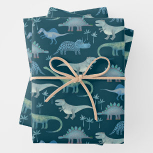 Feuille De Papier Cadeau Motif Dinosaur Turquoise
