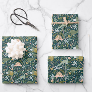 Feuille De Papier Cadeau Motif Dinosaur Vert