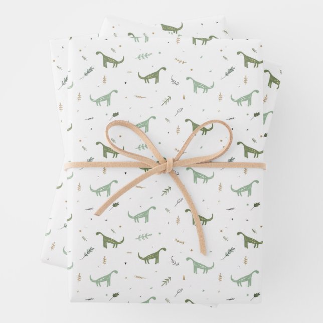 Feuille De Papier Cadeau Motif Dinosaure Vert (En situation)