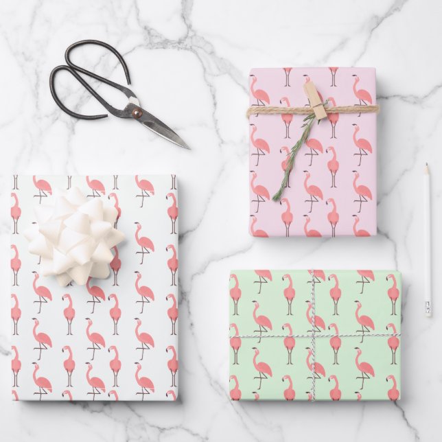 Feuille De Papier Cadeau Motif d'oiseaux de Flamant rose rose aléatoire (Recto)