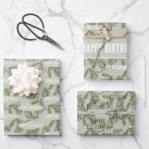 Feuille De Papier Cadeau Motif d'olive et de tige avec message personnalisé