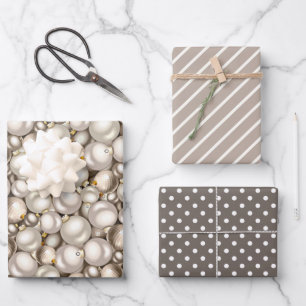 Feuille De Papier Cadeau Motif d'ornements en argent chic ivoire or Baubles