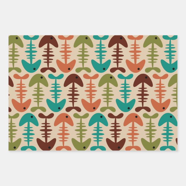 Feuille De Papier Cadeau Motif d'os de poisson mignon (Devant)
