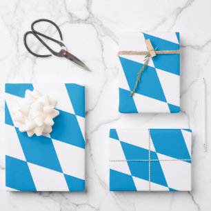 Feuille De Papier Cadeau Motif Drapeau Diamant Bavière bleu et blanc