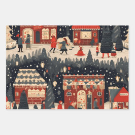 Feuille De Papier Cadeau Motif du marché de Noël festif