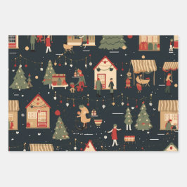 Feuille De Papier Cadeau Motif du marché de Noël festif